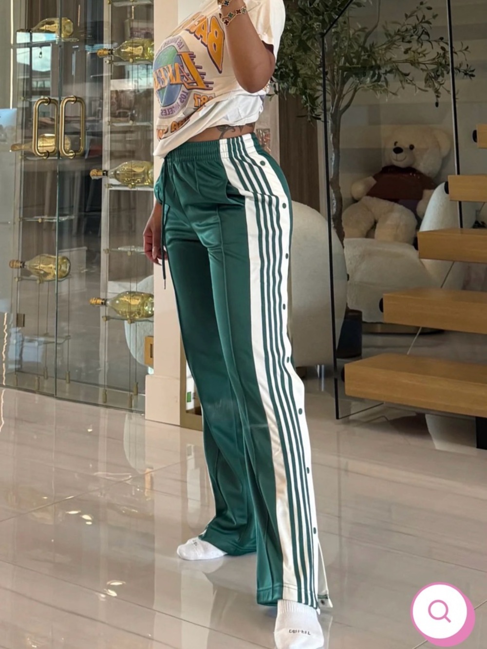 Green Athletic Track Pants with White Side Stripes